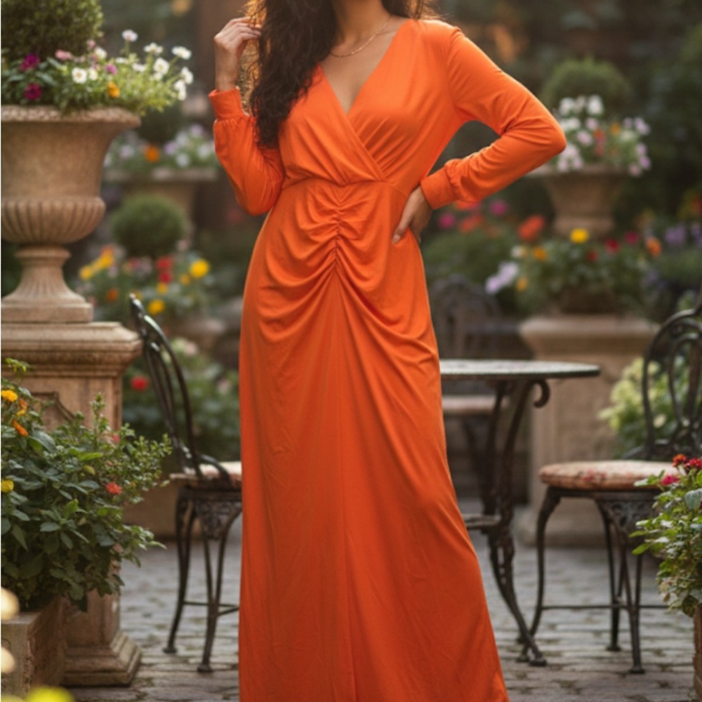 Women’s long sleeves orange long dress